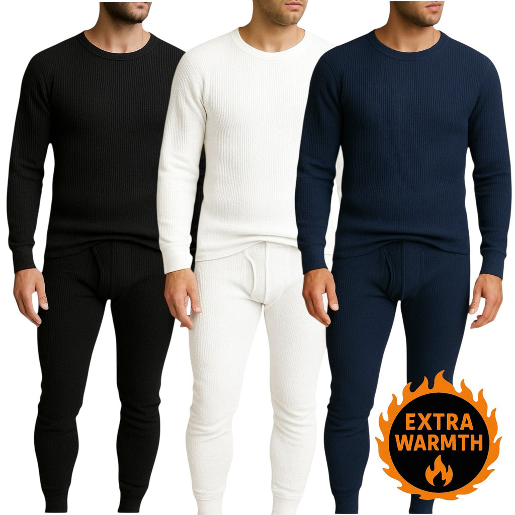 Men’s Thermal Underwear Set – Extra Warm Long Johns 3-Pack (Black, White, Navy)
