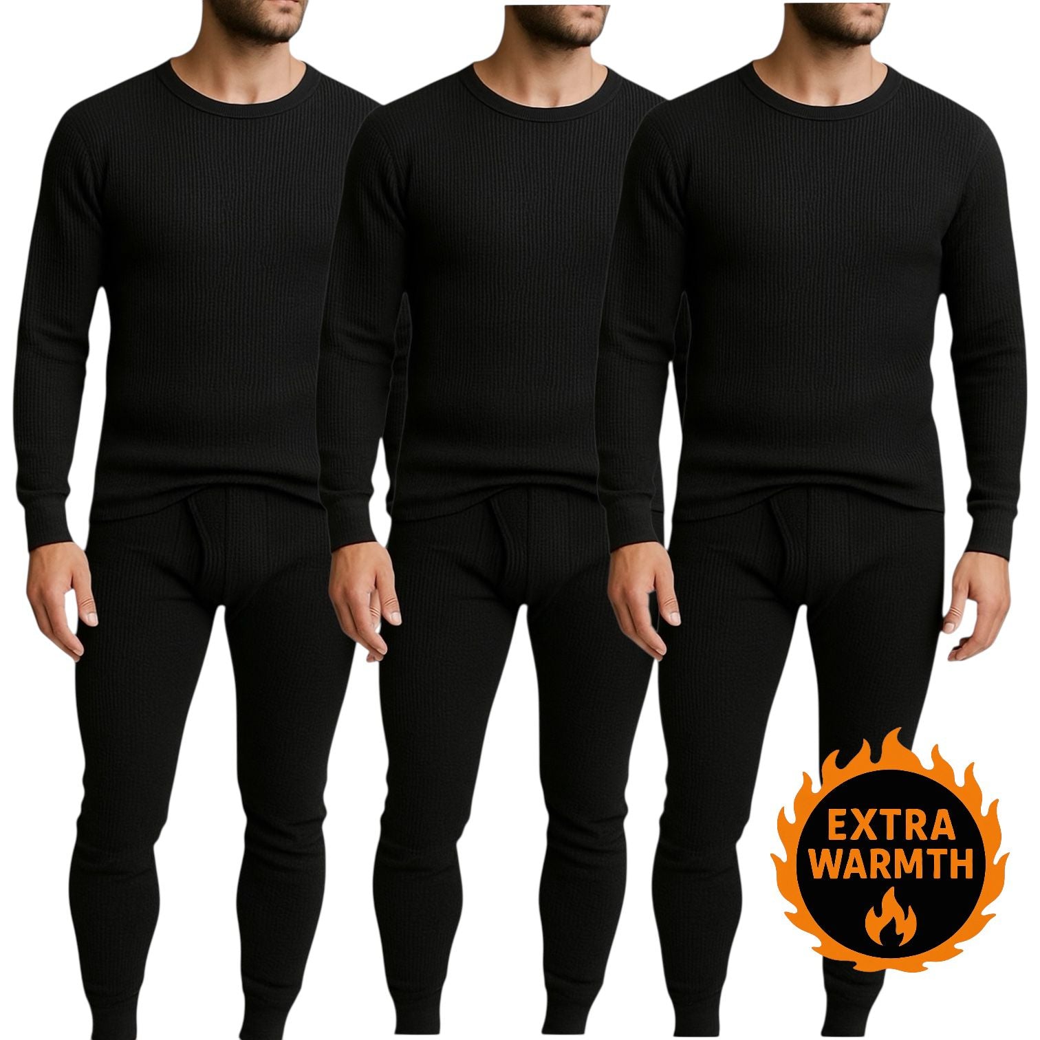 Men’s Thermal Underwear Set – Extra Warm Long Johns 3-Pack (Black)