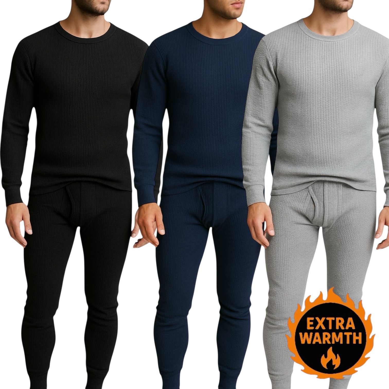 Men’s Thermal Underwear Set – Extra Warm Long Johns 3-Pack (Black, Navy, Gray)