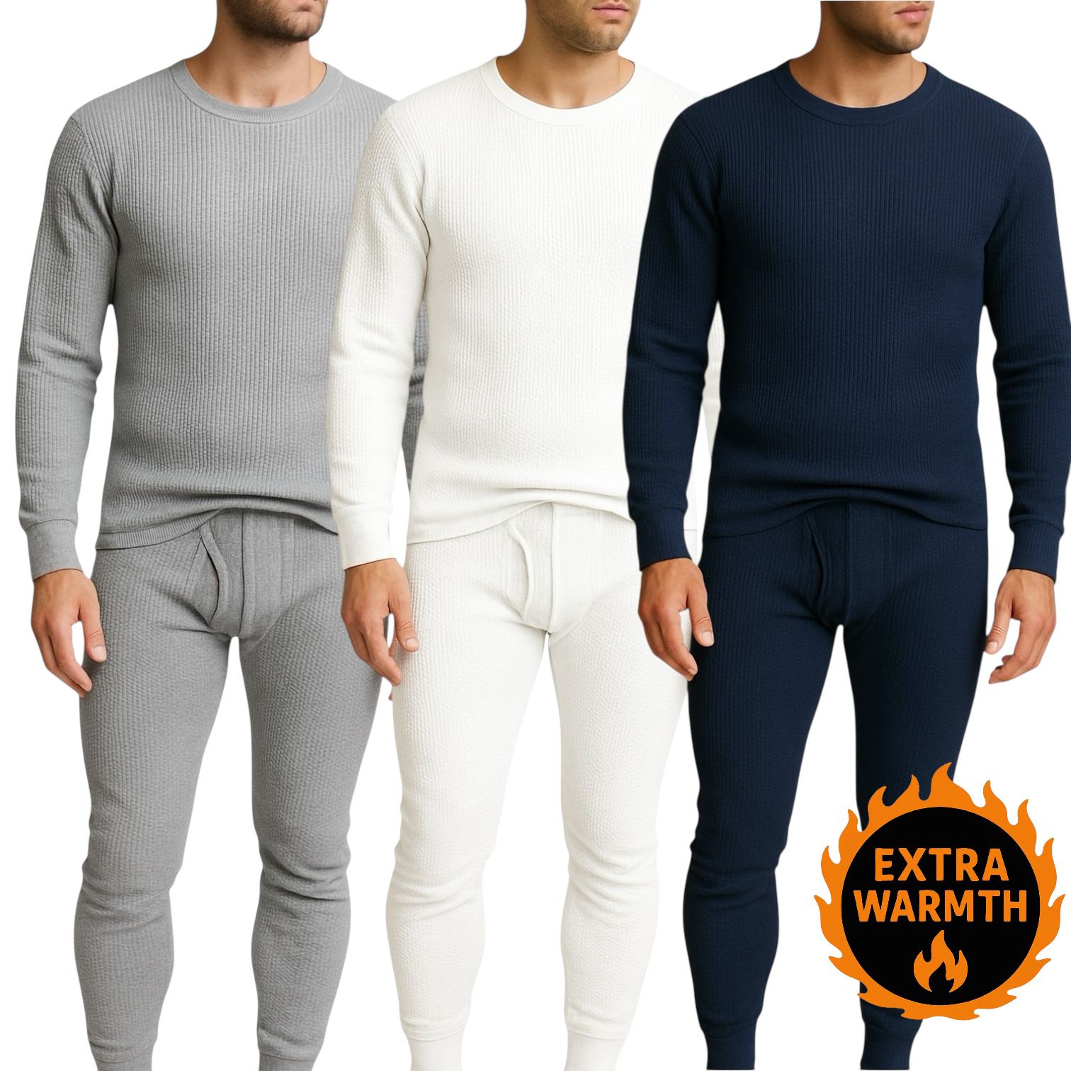 Men’s Thermal Underwear Set – Extra Warm Long Johns 3-Pack (Gray, White, Navy)