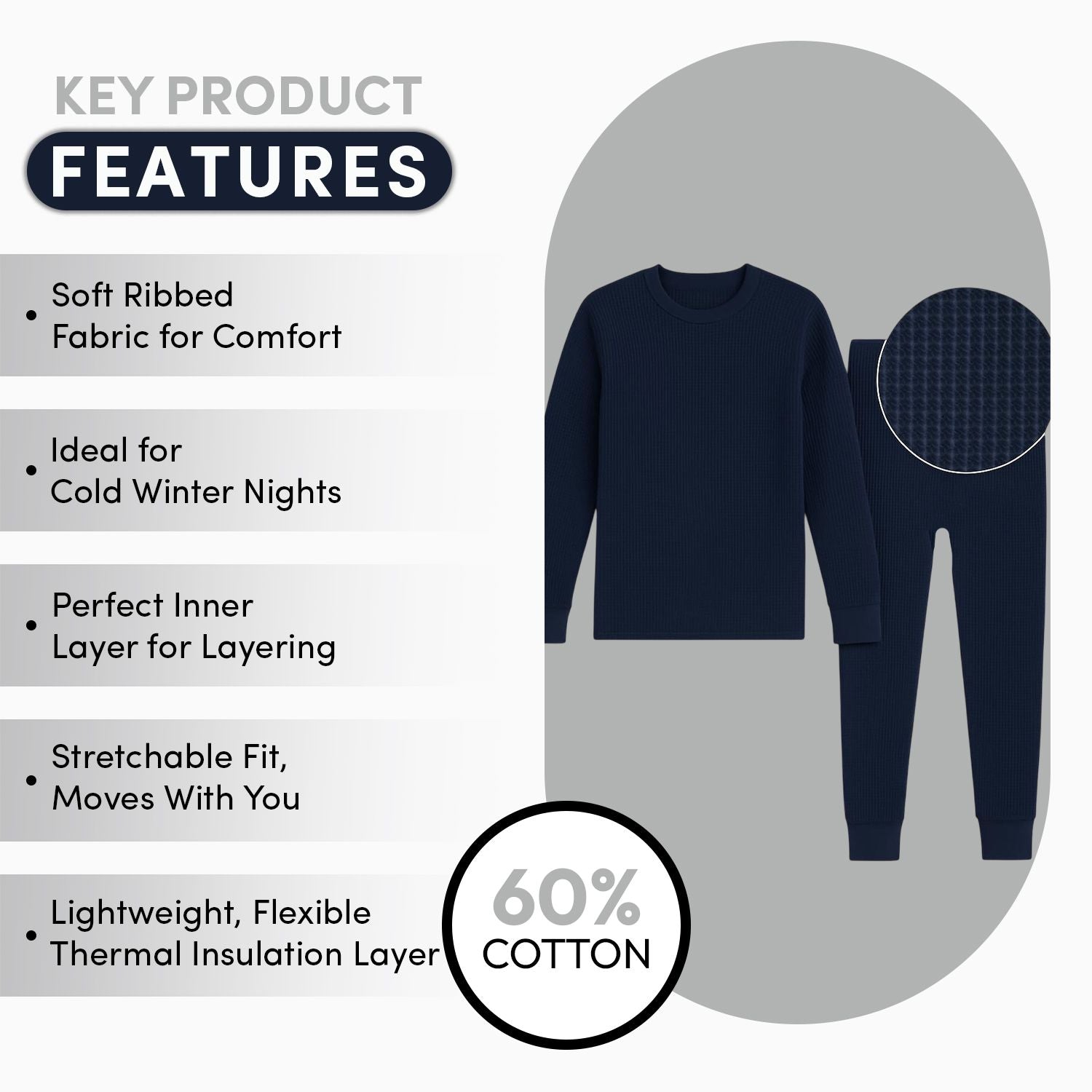 Men’s Thermal Underwear Set – Extra Warm Long Johns 3-Pack (Black, Navy, Gray)