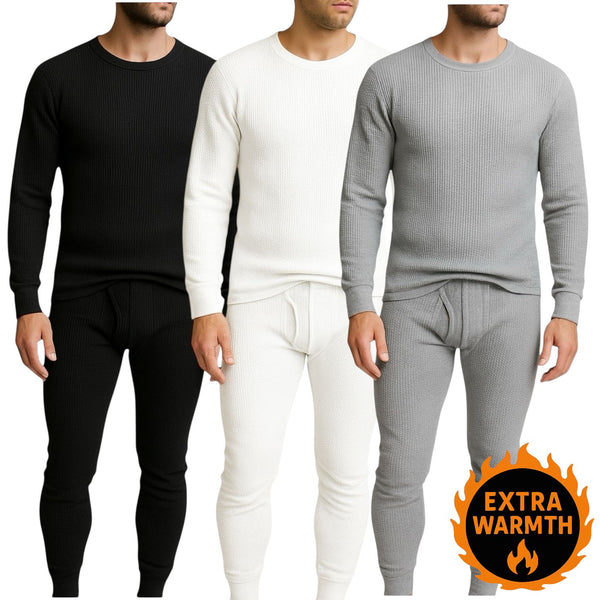 Men’s Thermal Underwear Set – Extra Warm Long Johns 3-Pack (Black, White, Gray)