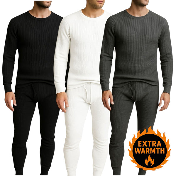 Men’s Thermal Underwear Set – Extra Warm Long Johns 3-Pack (Black, White, Charcoal)