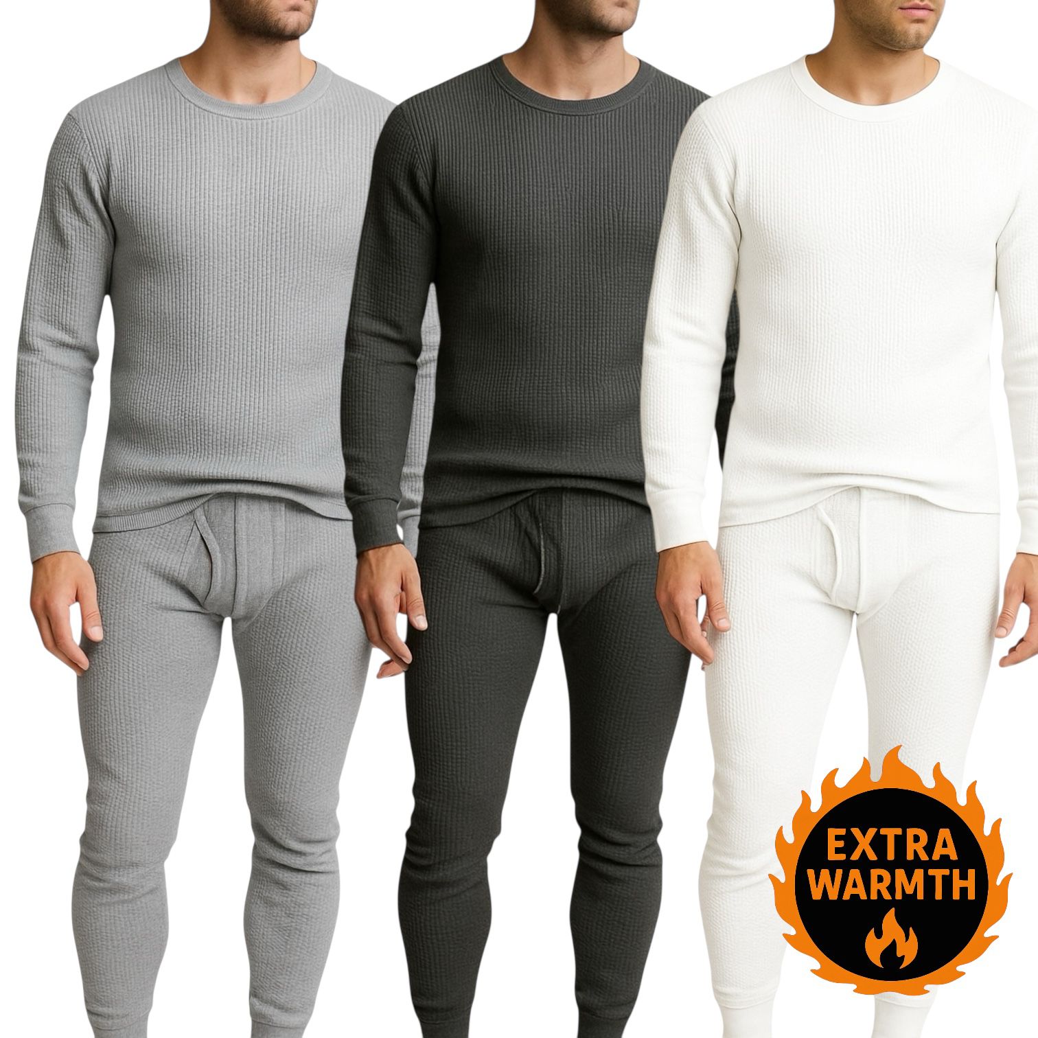 Men’s Thermal Underwear Set – Extra Warm Long Johns 3-Pack (Gray, Charcoal, White)