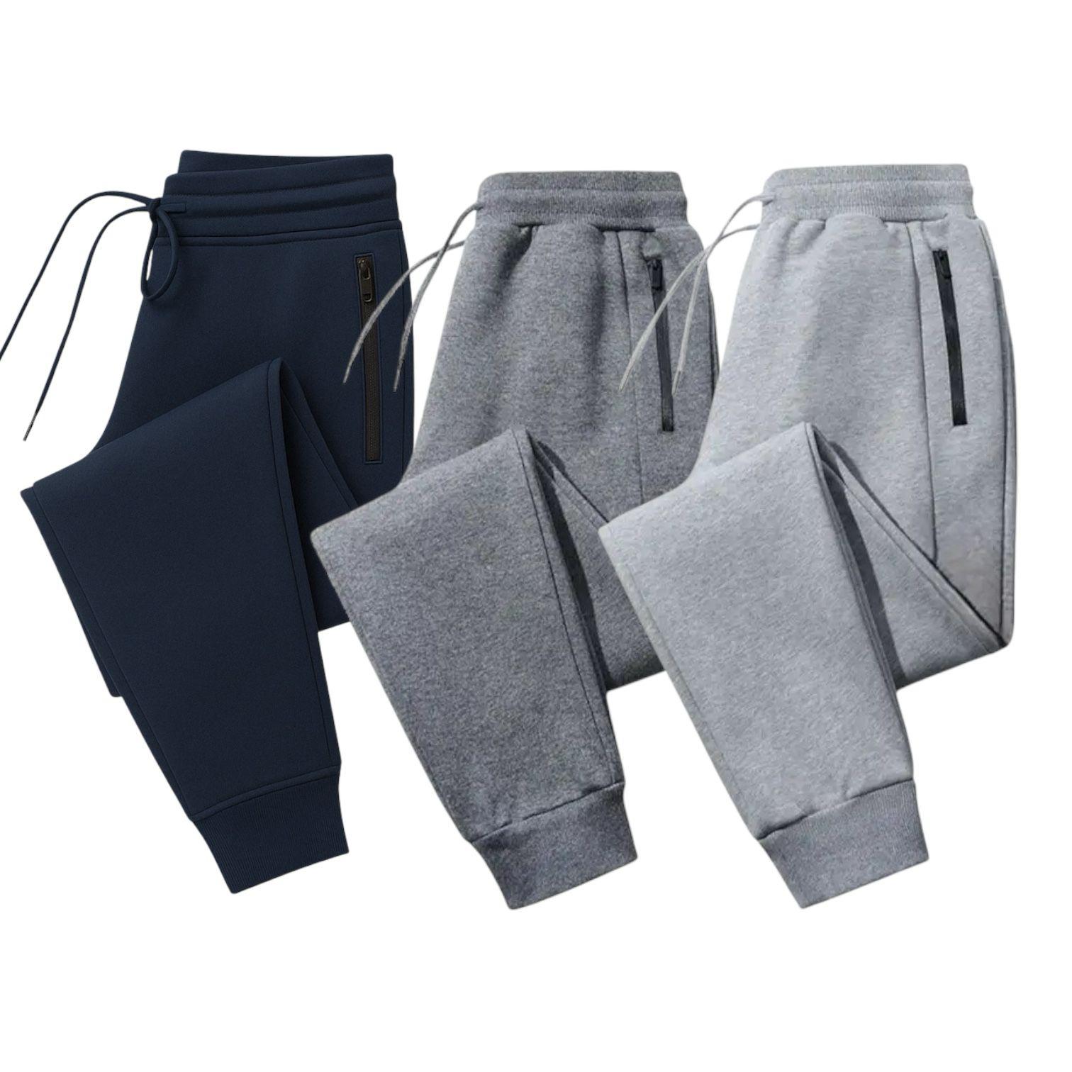 Men’s Jogger Pants – Slim Fit Sweatpants with Zipper Pockets 3-Pack (Navy, Gray)