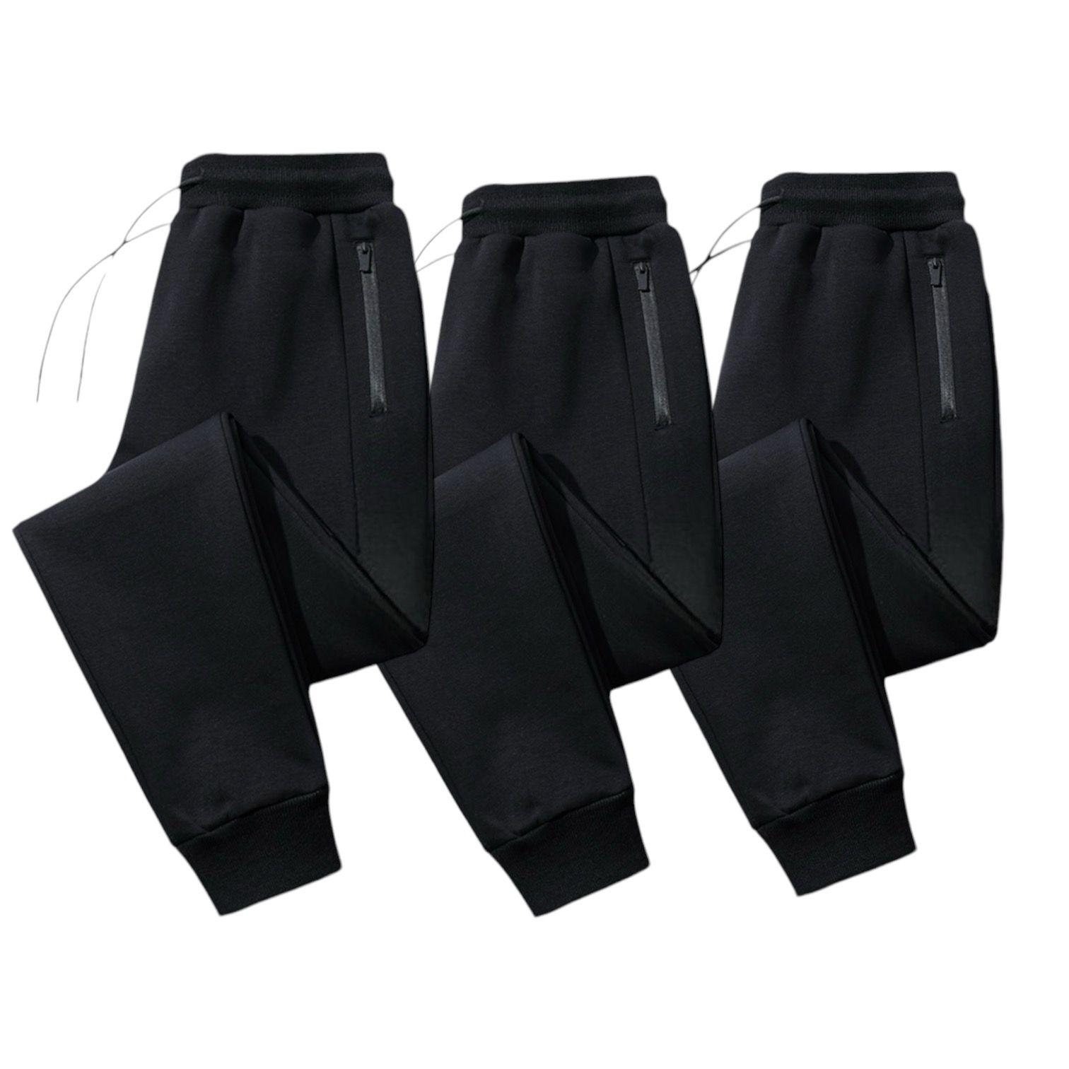 Men’s Jogger Pants – Slim Fit Sweatpants with Zipper Pockets 3-Pack (Black)