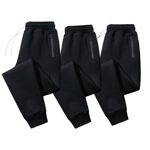 Men’s Jogger Pants – Slim Fit Sweatpants with Zipper Pockets 3-Pack (Black)