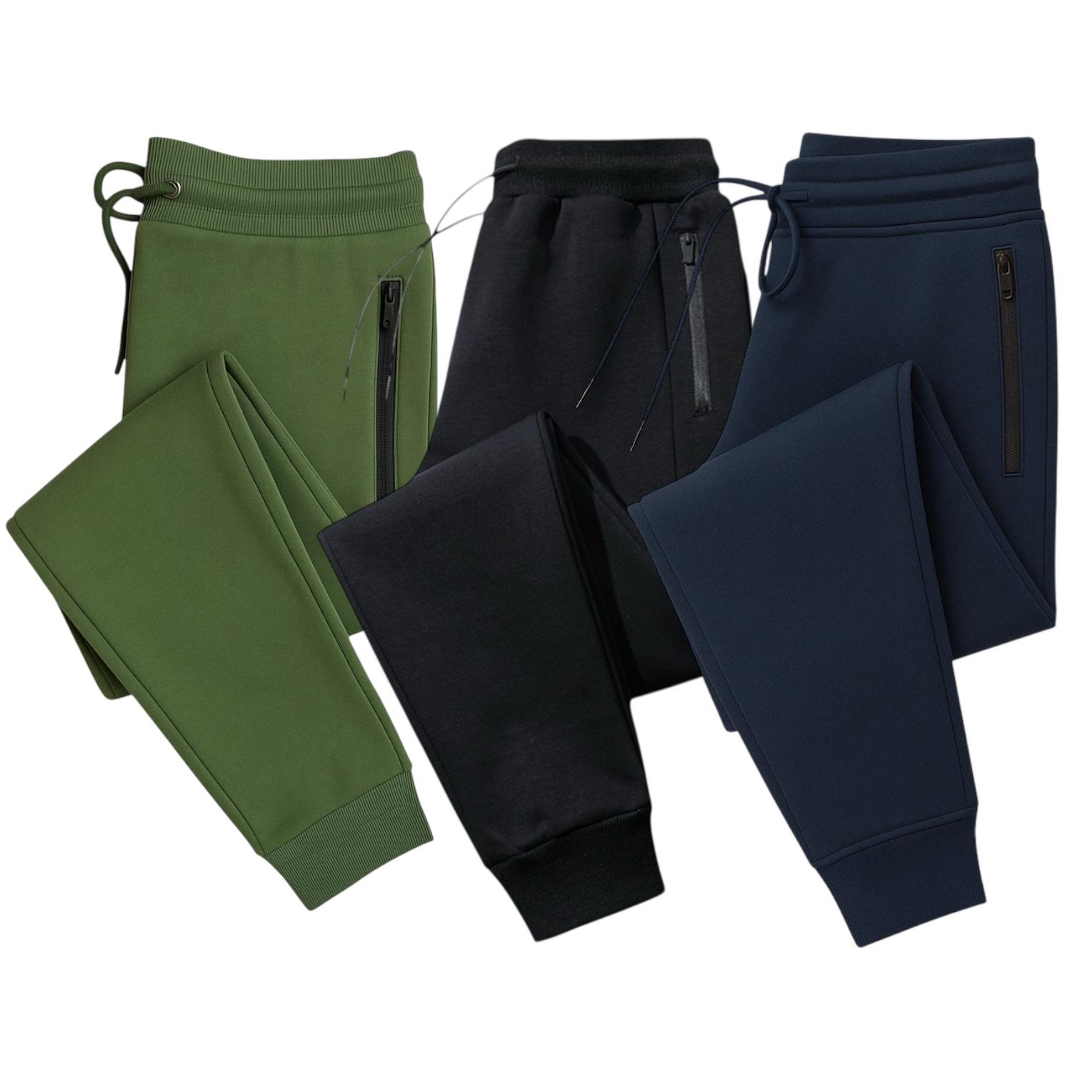 Men’s Jogger Pants – Slim Fit Sweatpants with Zipper Pockets 3-Pack (Green, Black, Navy)