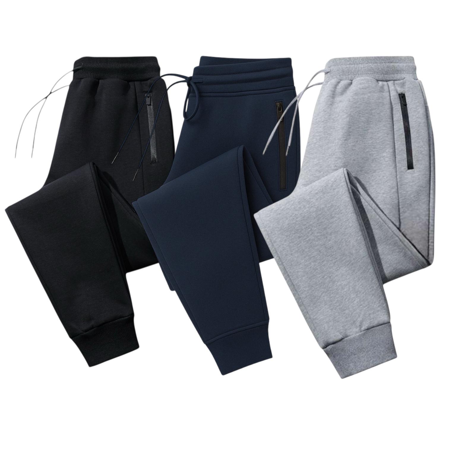 Men’s Jogger Pants – Slim Fit Sweatpants with Zipper Pockets 3-Pack (Black, Navy, Gray)