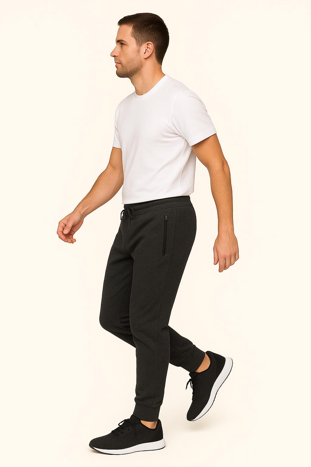 Men’s Jogger Pants – Slim Fit Sweatpants with Zipper Pockets 3-Pack (Black)