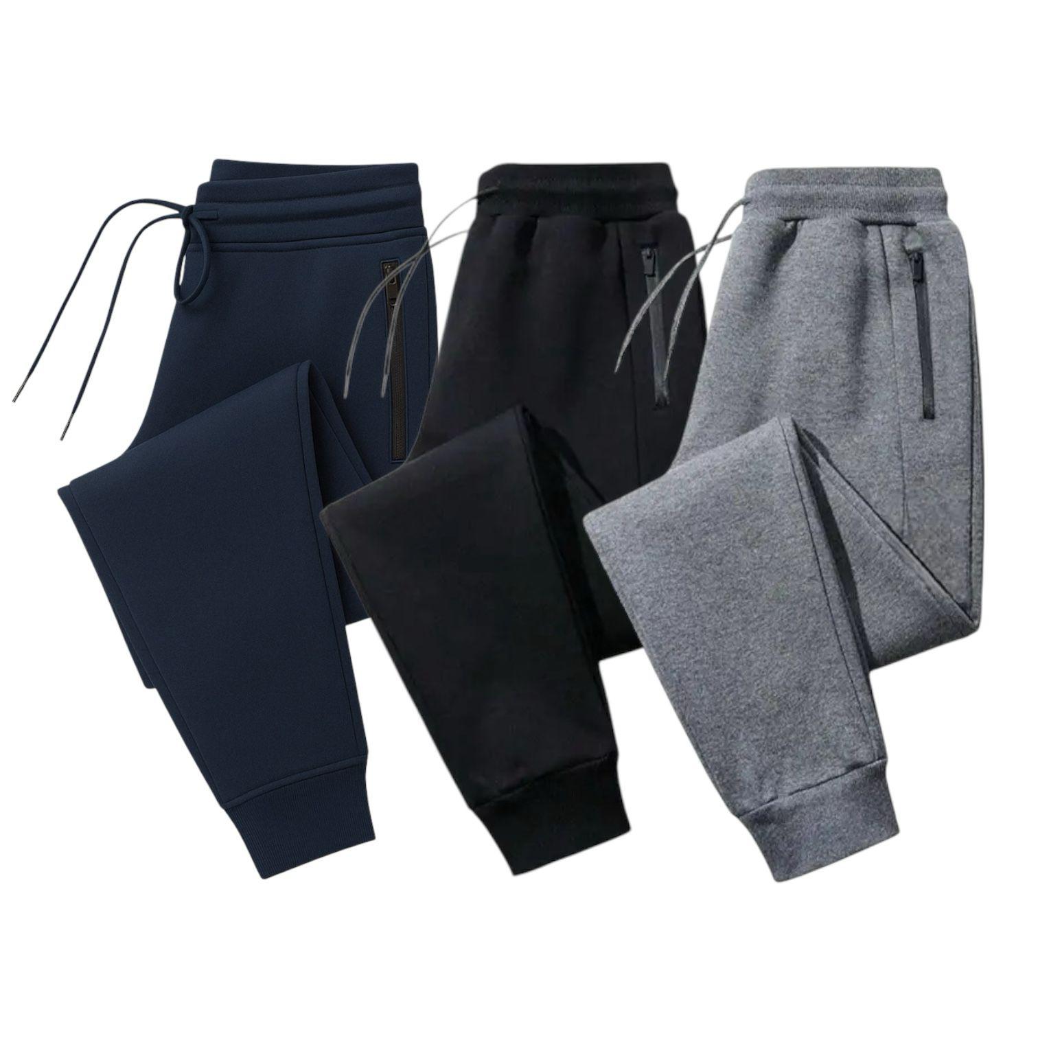 Men’s Jogger Pants – Slim Fit Sweatpants with Zipper Pockets 3-Pack (Navy, Black, Gray)