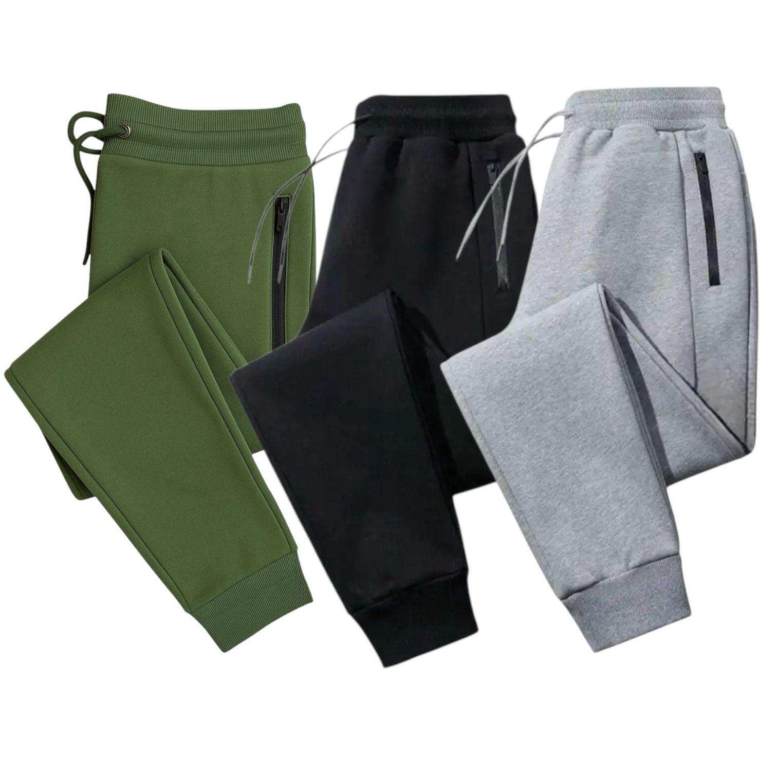 Men’s Jogger Pants – Slim Fit Sweatpants with Zipper Pockets 3-Pack (Green, Black, Gray)