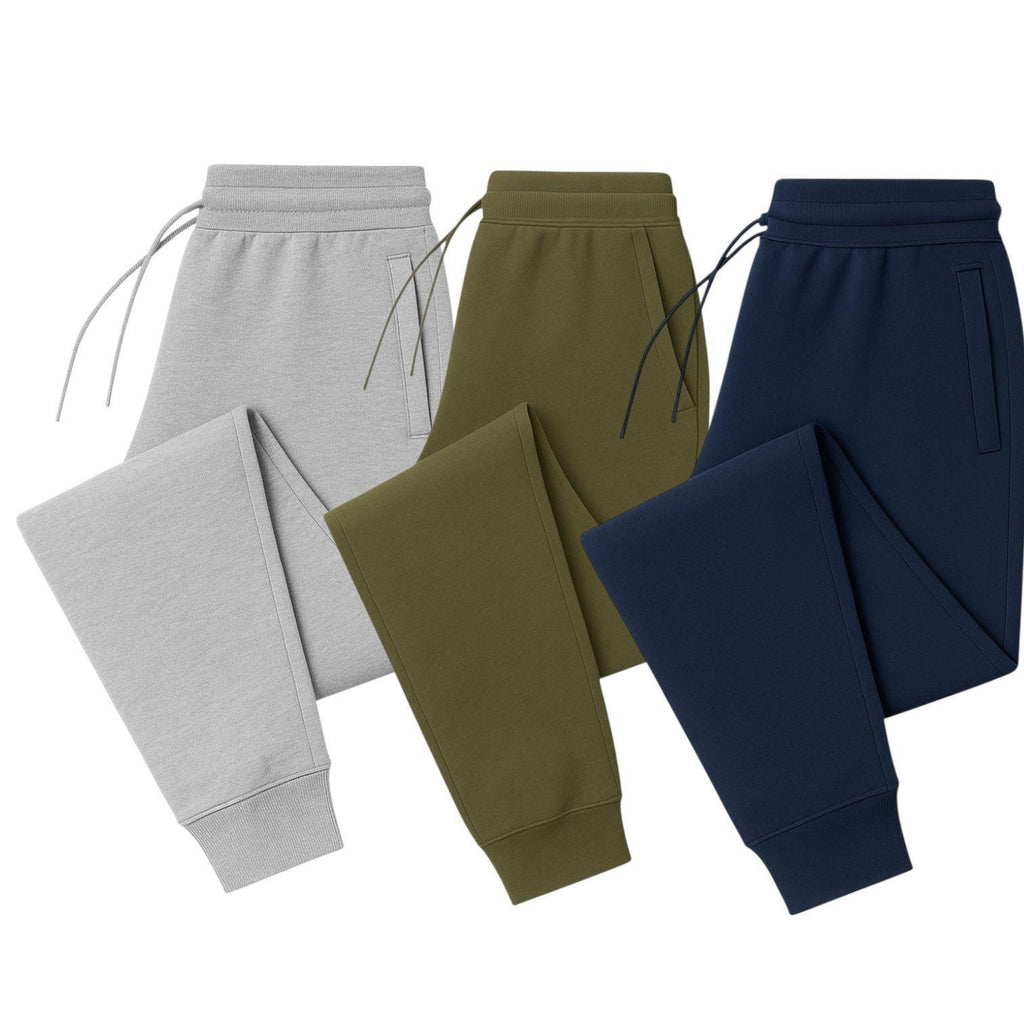 Men’s Jogger Sweatpants – Slim Fit Fleece Pants with Drawstring Waist & Pockets 3-Pack (Gray, Green, Navy)