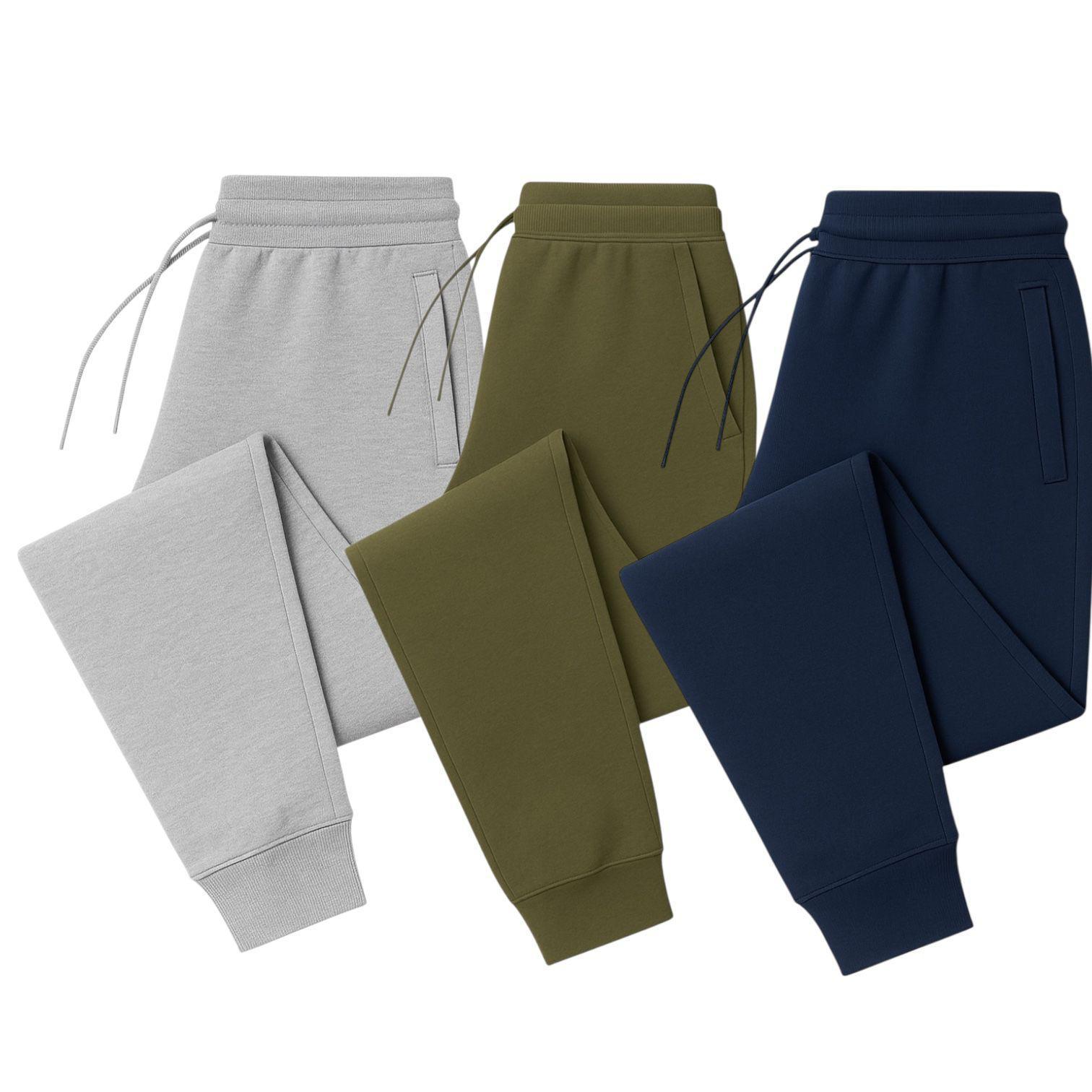 Men’s Jogger Sweatpants – Slim Fit Fleece Pants with Drawstring Waist & Pockets 3-Pack (Gray, Green, Navy)