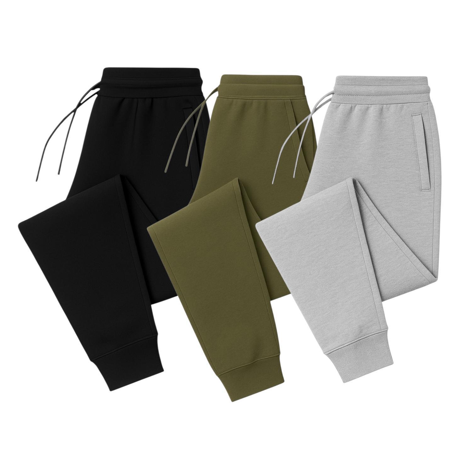 Men’s Jogger Sweatpants – Slim Fit Fleece Pants with Drawstring Waist & Pockets 3-Pack (Black, Green, Gray)