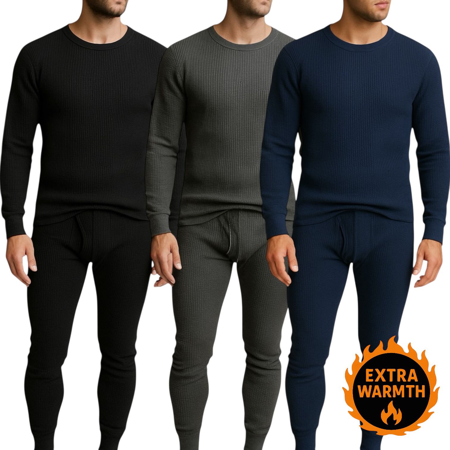 Men’s Thermal Underwear Set – Extra Warm Long Johns 3-Pack (Black, Charcoal, Navy)