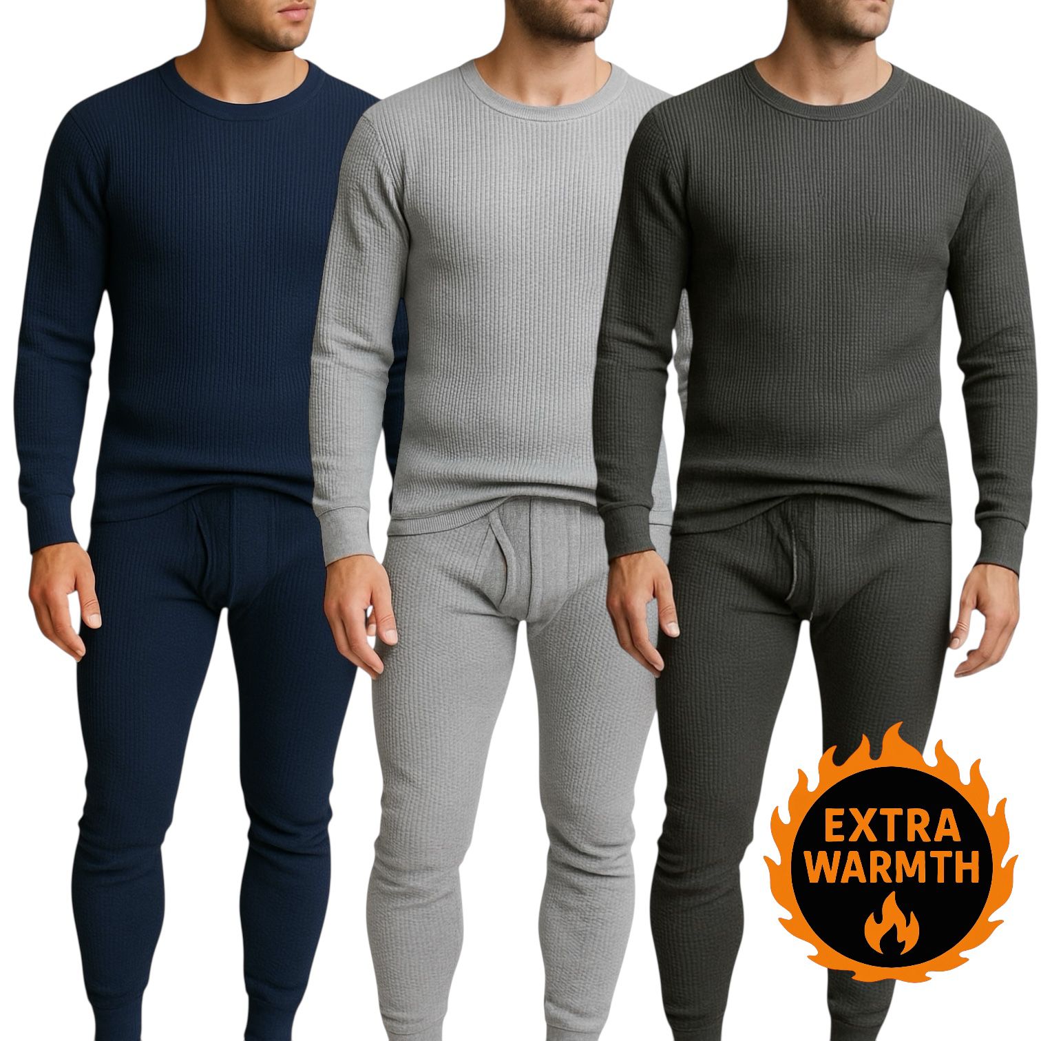 Men’s Thermal Underwear Set – Extra Warm Long Johns 3-Pack (Navy, Gray, Black)