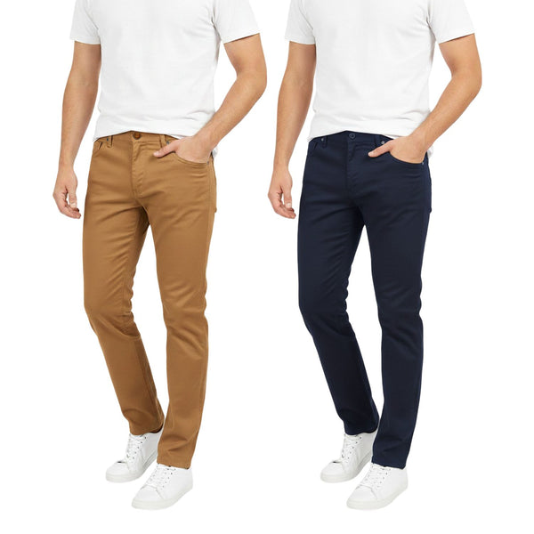 Men's 2-Pack Classic Slim-Fit Stretch Chino Pants - Premium Cotton Twill Bundle